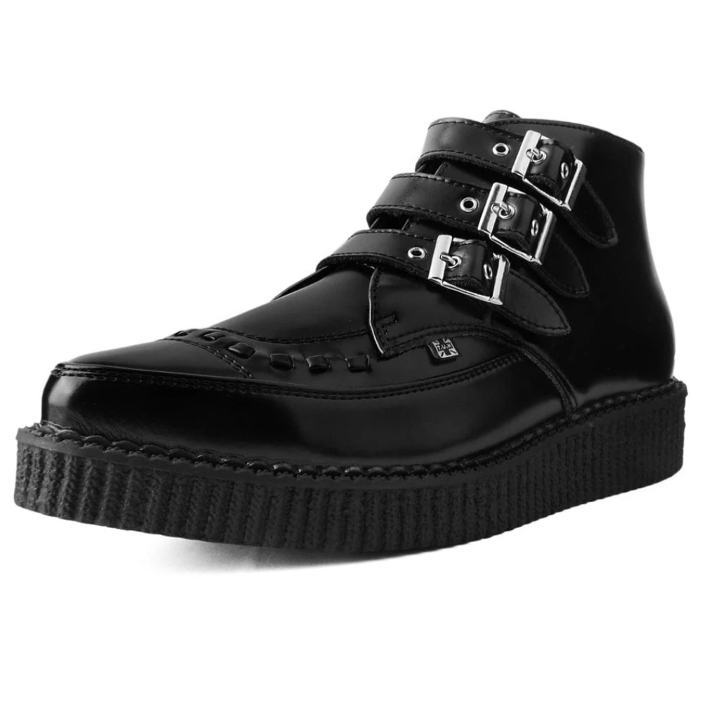TUK Pointed Creeper 3 Buckle Boot Black Genuine Leather